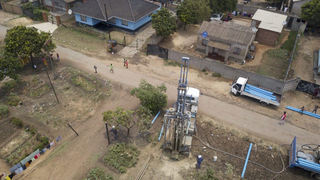 boredrilling captured using a drone in Harare's low density surburb